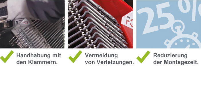 Das FOS ClipHOLSTER vereinfacht die Montage von Sturmklammern.