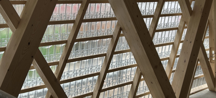 Neubau mit Holztragwerk und markanter Glashülle